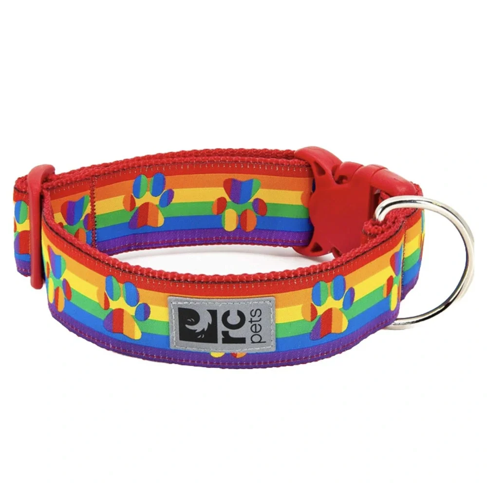 RC Pets‎ 1-1/2 Inch Wide Adjustable Dog Clip Collar, Medium, Rainbow Paws